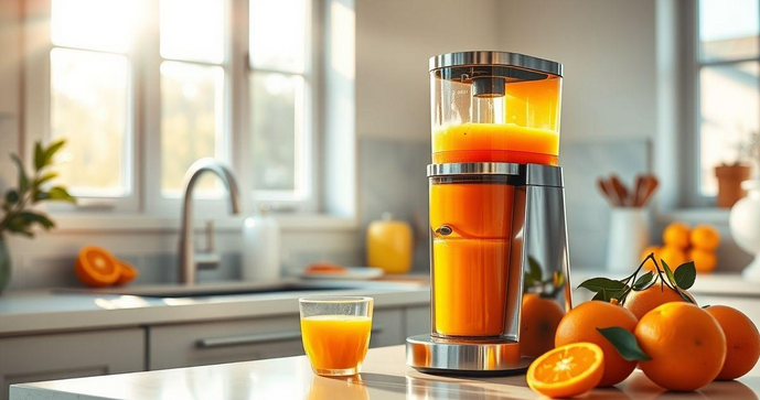 M&aacute;quina de suco de laranja &eacute; a solu&ccedil;&atilde;o ideal para um caf&eacute; da manh&atilde; saud&aacute;vel e refrescante